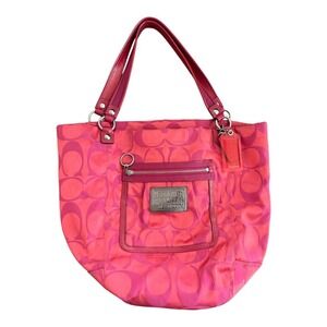 Coach Poppy Signature Print Tote Bag Shoulder Bag Purse Pink